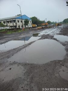Broken roads and potholes inside Bhilai Steel Plant